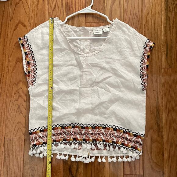 Rachel Zoe Linen Embroidered Peasant Blouse Womens Small Ivory Boho Tassel Hem - Picture 6 of 6